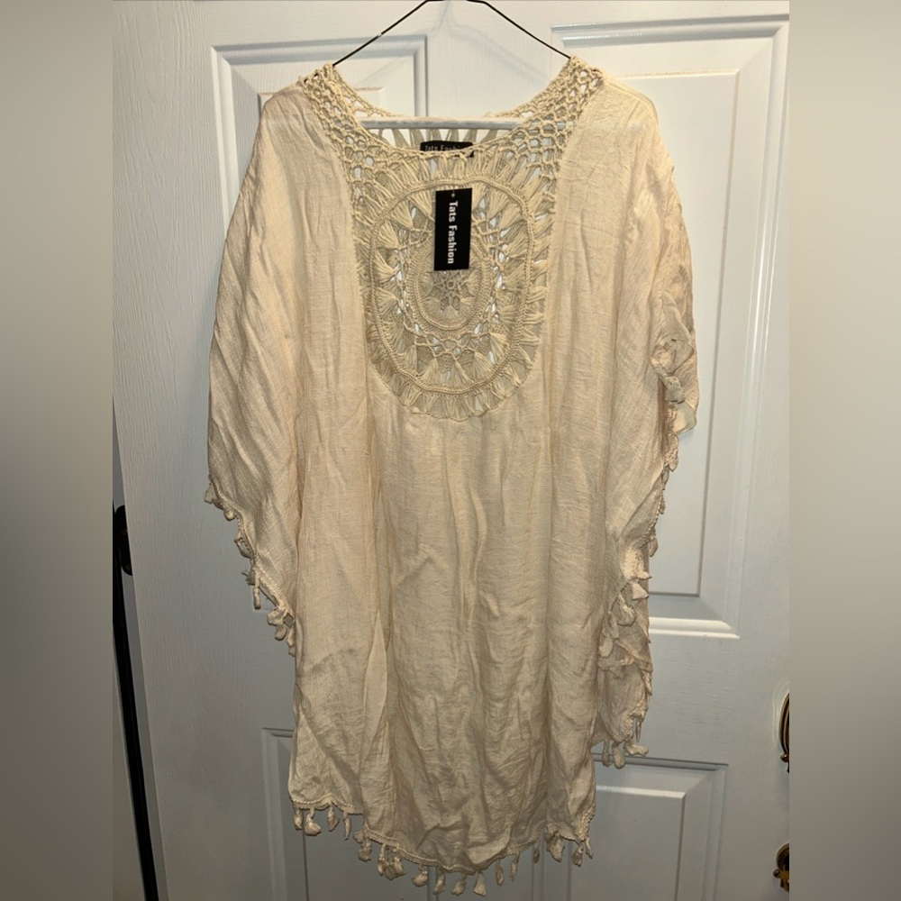 Tats Fashion Ladies One Size Beige Fringed Cover Up